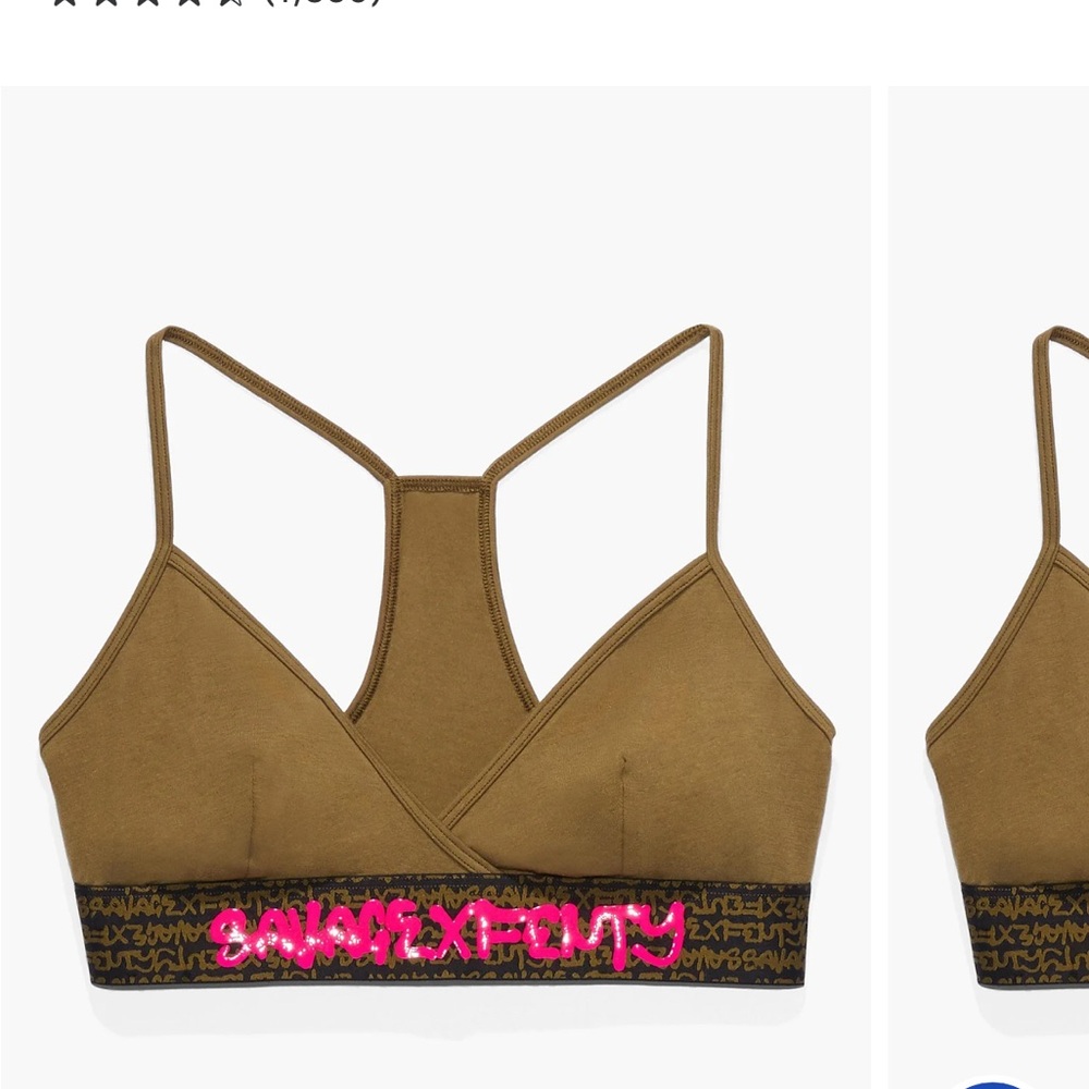 Savage X Fenty Tan Bralette and Panty Set with Military Olive Green w Pink Logo